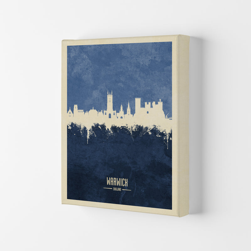 Warwick England Skyline Portrait Navy Art Print by Michael Tompsett Canvas