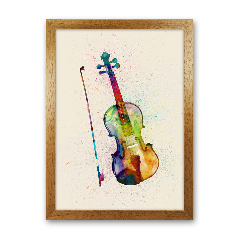 Violin Watercolour Multi-Colour Print by Michael Tompsett Oak Grain