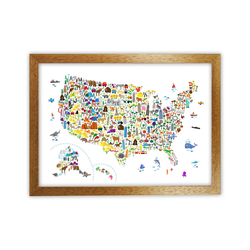 Animal Map of United States Nursery Print by Michael Tompsett Oak Grain