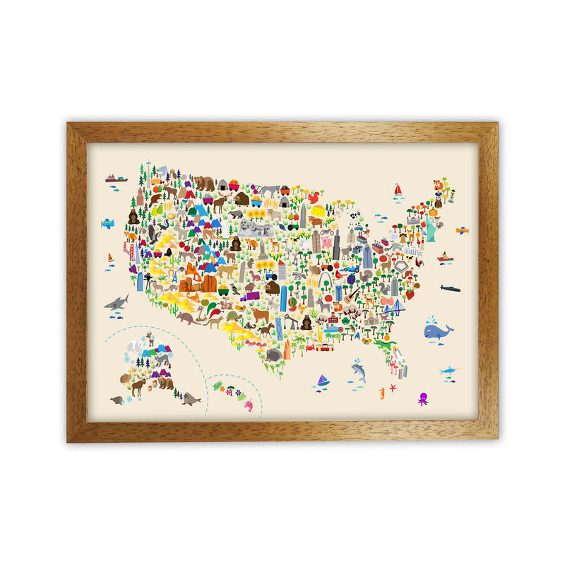 Animal Map of United States Beige Print by Michael Tompsett Oak Grain