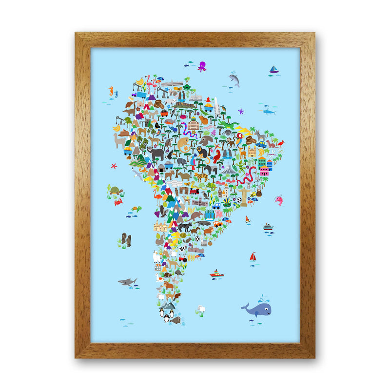 Animal Map of South America Blue Print by Michael Tompsett Oak Grain