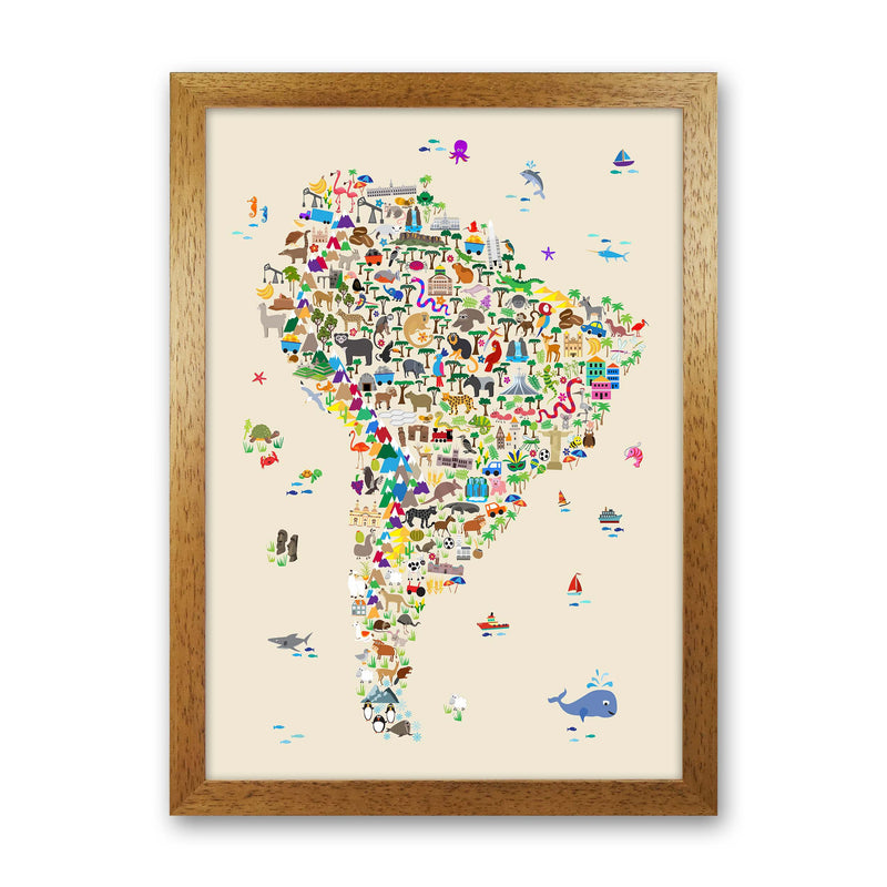 Animal Map of South America Beige Print by Michael Tompsett Oak Grain