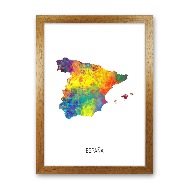 Espana Watercolour Map Art Print by Michael Tompsett Oak Grain