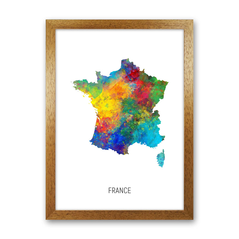 France Watercolour Map Art Print by Michael Tompsett Oak Grain