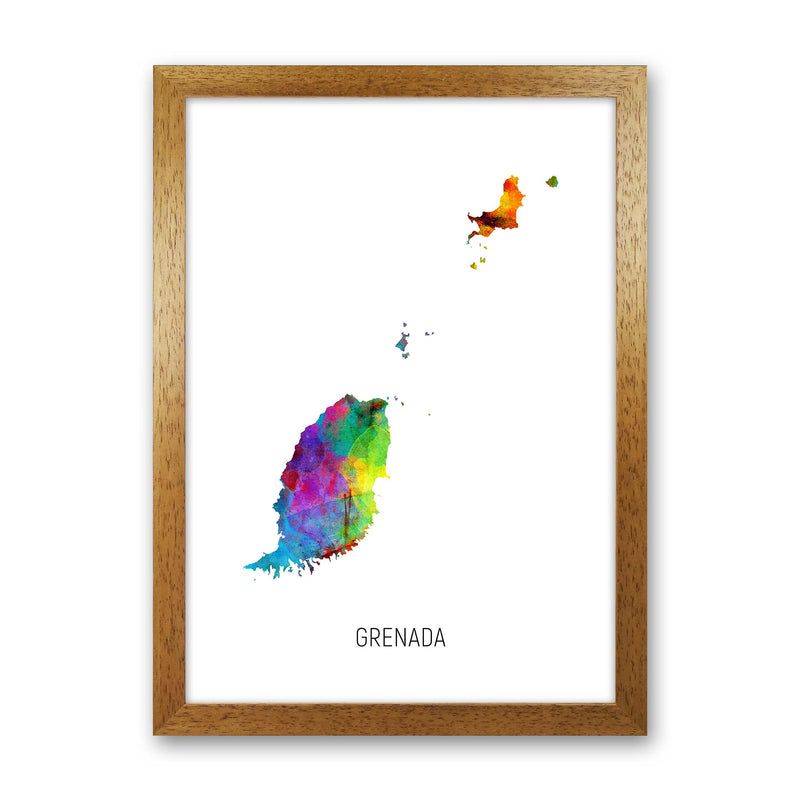 Grenada Watercolour Map Art Print by Michael Tompsett Oak Grain