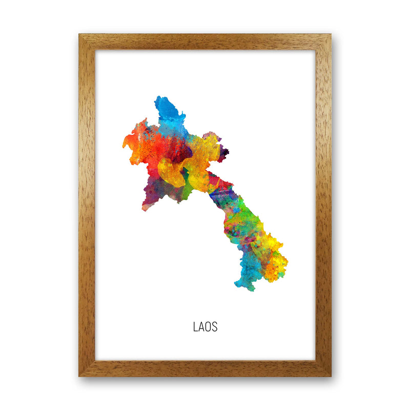 Laos Watercolour Map Art Print by Michael Tompsett Oak Grain