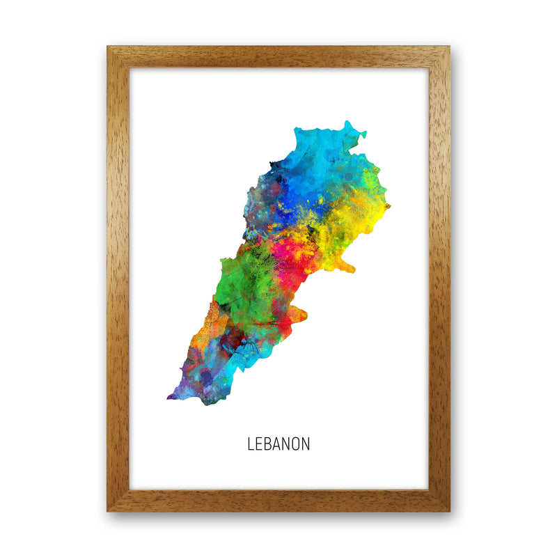 Lebanon Watercolour Map Art Print by Michael Tompsett Oak Grain