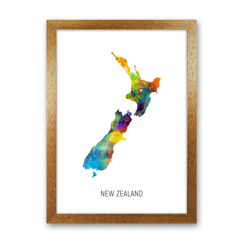 New Zealand Watercolour Map Art Print by Michael Tompsett Oak Grain