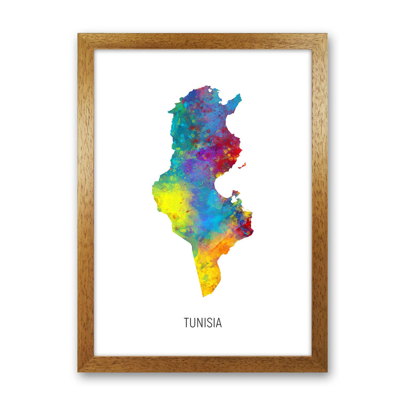 Tunisia Watercolour Map Art Print by Michael Tompsett Oak Grain