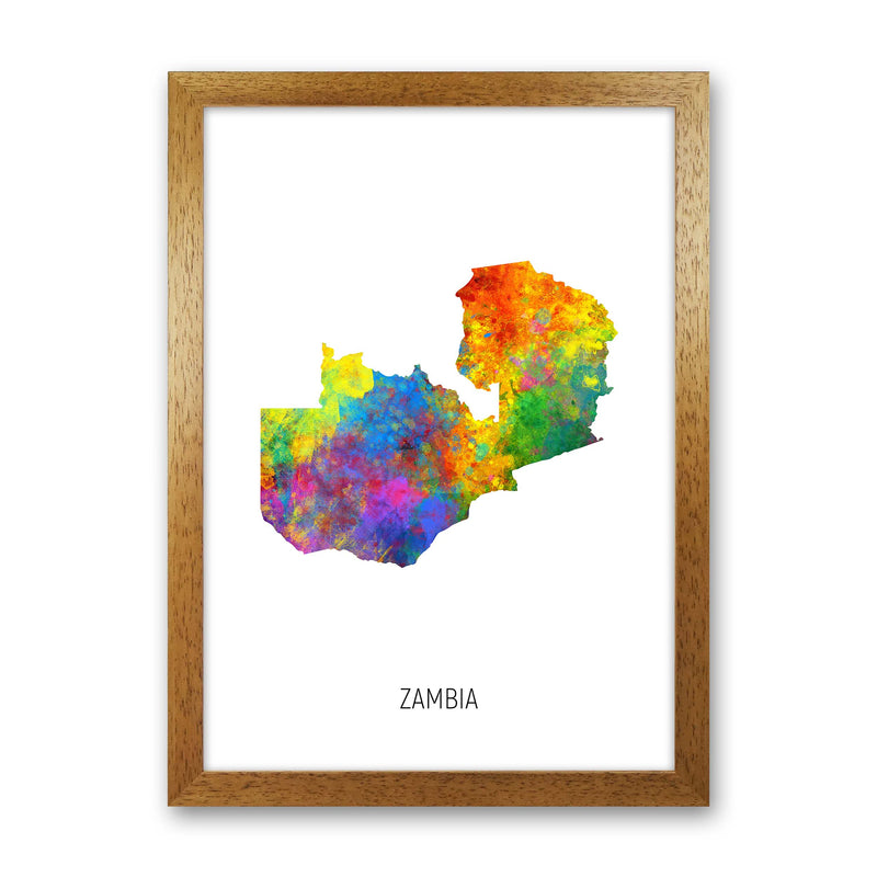 Zambia Watercolour Map Art Print by Michael Tompsett Oak Grain