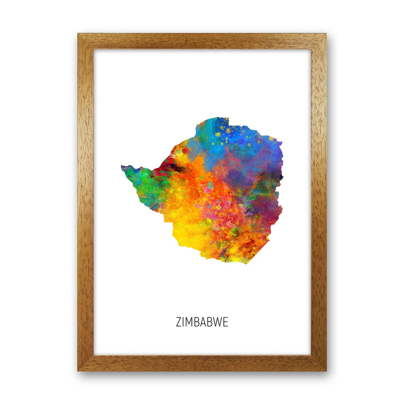 Zimbabwe Watercolour Map Art Print by Michael Tompsett Oak Grain
