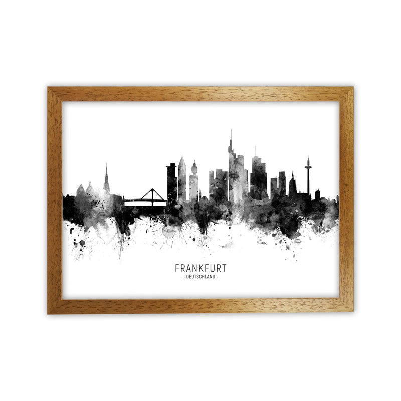 Frankfurt Germany Skyline Black White City Name  by Michael Tompsett Oak Grain