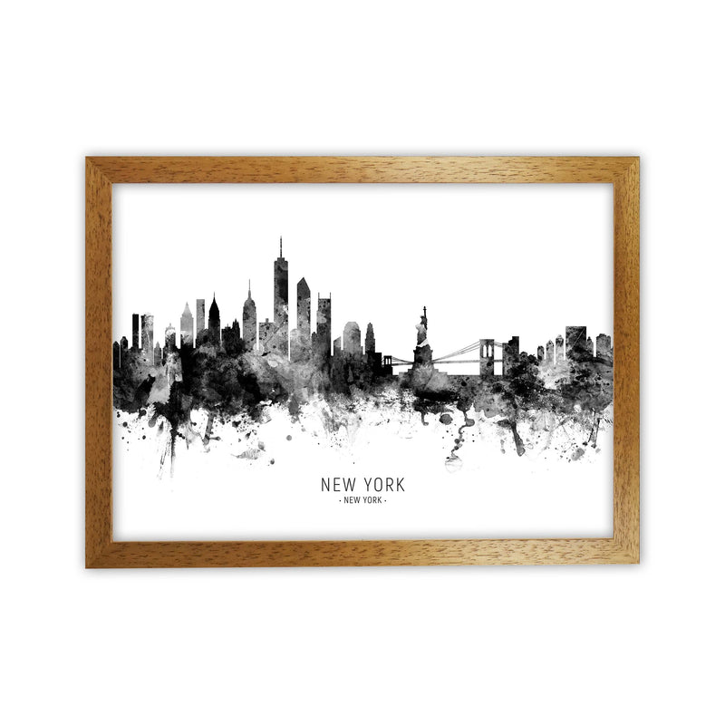 New York New York Skyline Black White City Name  by Michael Tompsett Oak Grain