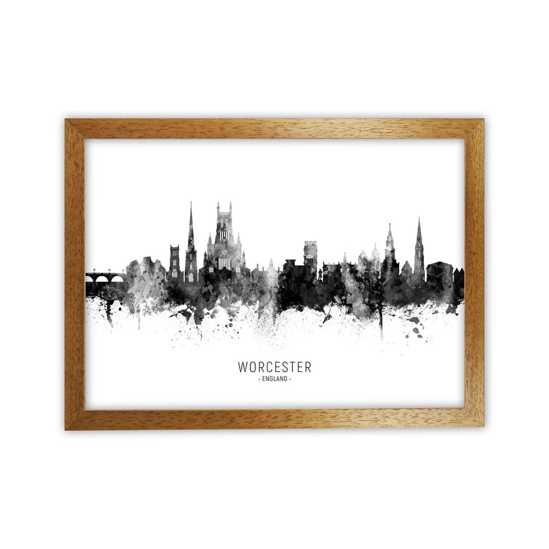 Worcester England Skyline Black White City Name  by Michael Tompsett Oak Grain