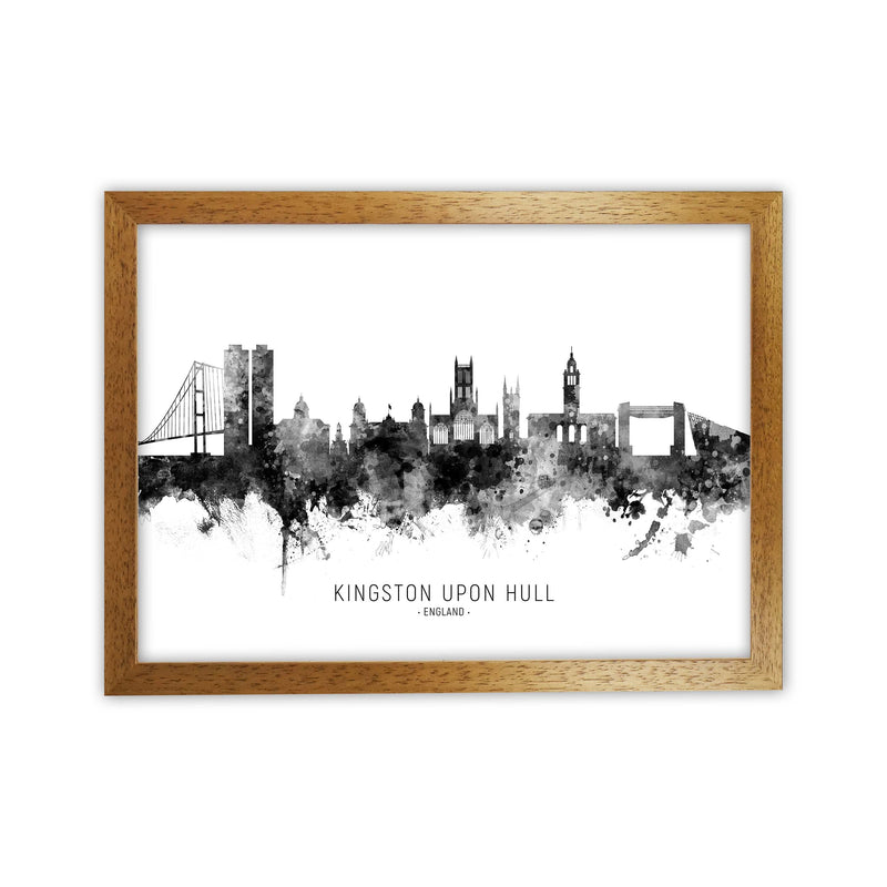 Kingston Upon Hull England Skyline Black White City Name  by Michael Tompsett Oak Grain