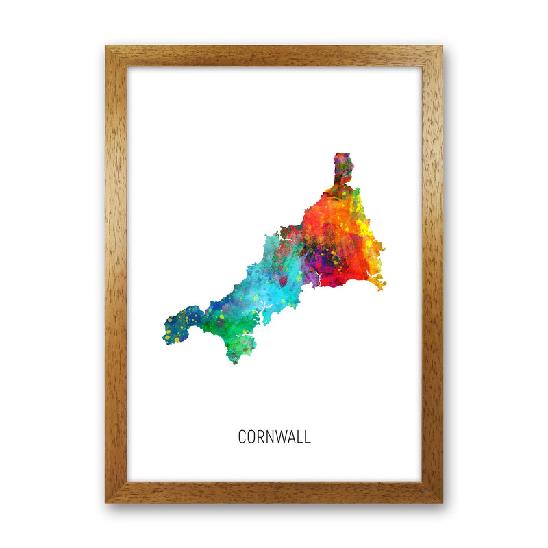 Cornwall Watercolour Map Art Print by Michael Tompsett Oak Grain