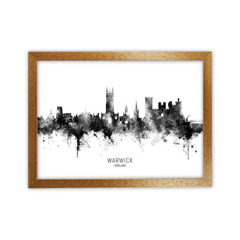 Warwick England Skyline Black White City Name  by Michael Tompsett Oak Grain