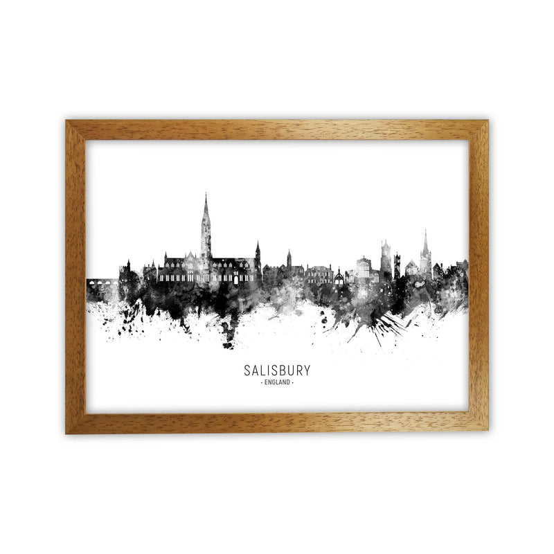 Salisbury England Skyline Black White City Name  by Michael Tompsett Oak Grain