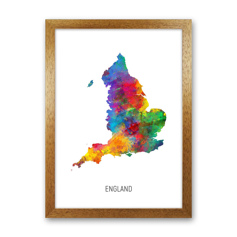England Watercolour Map Art Print by Michael Tompsett Oak Grain