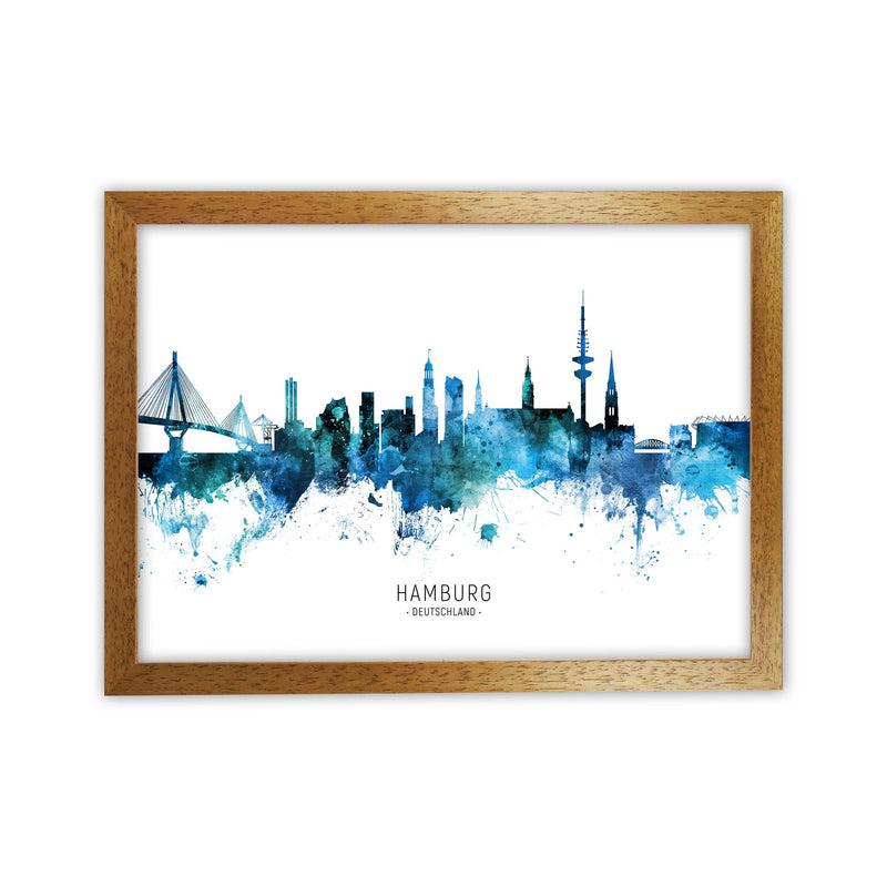 Hamburg Deutschland Skyline Blue City Name  by Michael Tompsett Oak Grain