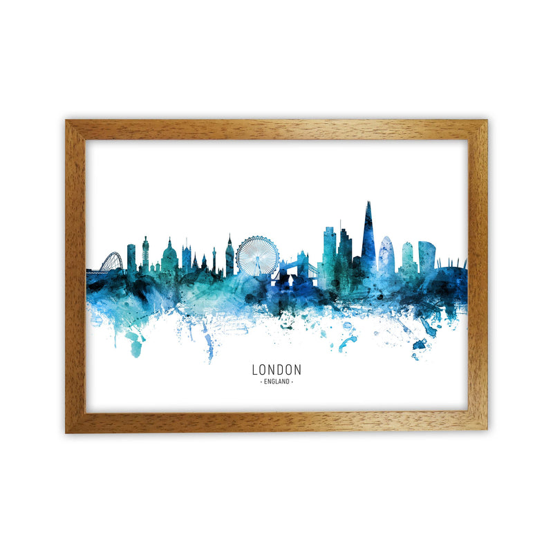 London England Skyline Blue City Name  by Michael Tompsett Oak Grain