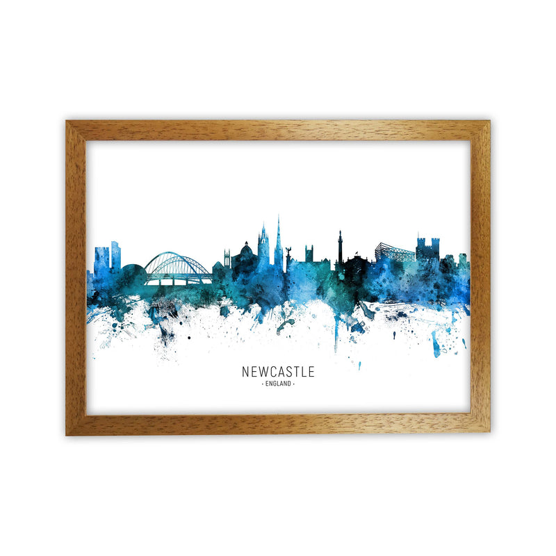 Newcastle England Skyline Blue City Name  by Michael Tompsett Oak Grain