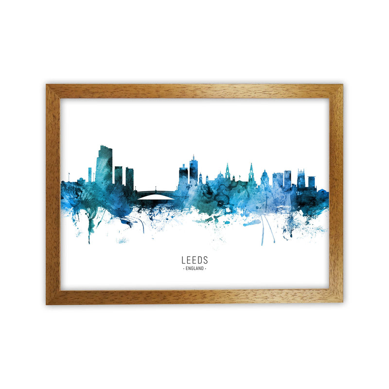 Leeds England Skyline Blue City Name  by Michael Tompsett Oak Grain