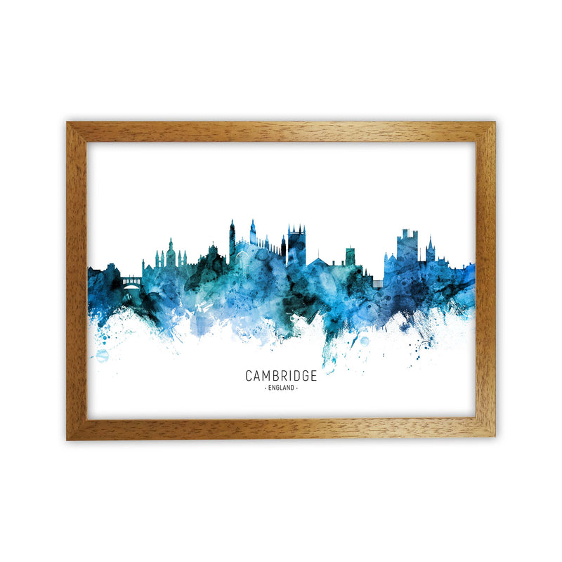 Cambridge England Skyline Blue City Name  by Michael Tompsett Oak Grain