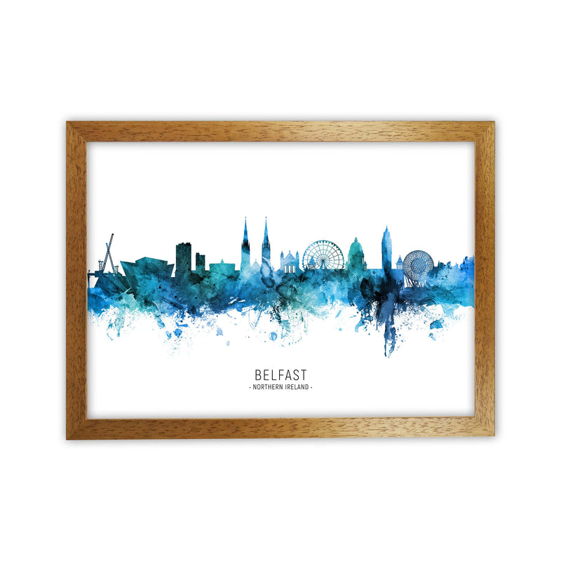 Belfast Northern Ireland Skyline Blue City Name  by Michael Tompsett Oak Grain