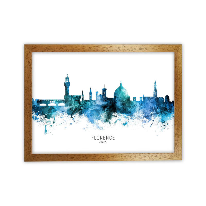 Florence Italy Skyline Blue City Name  by Michael Tompsett Oak Grain