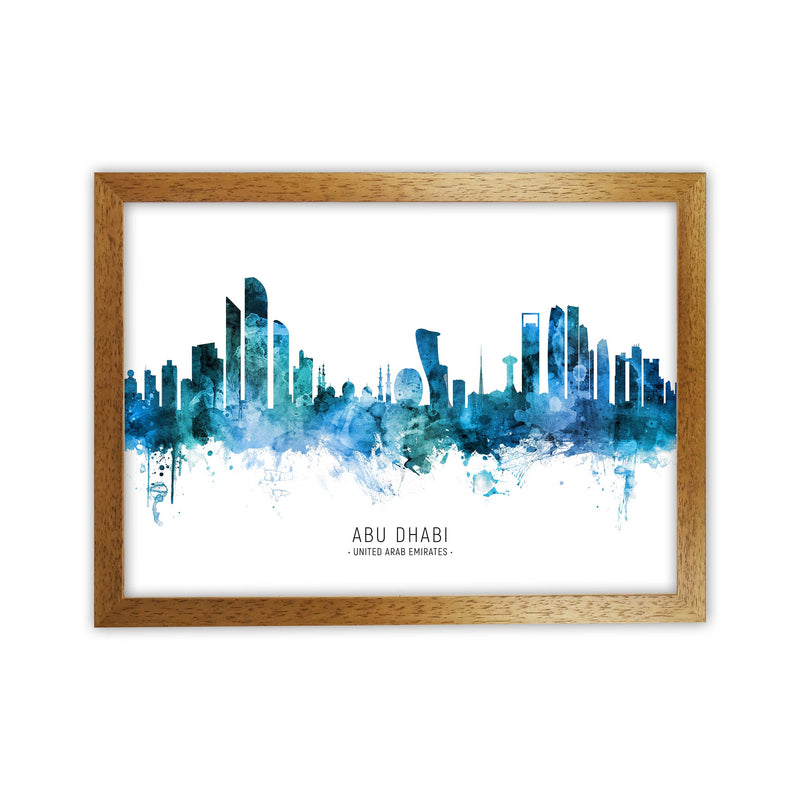 Abu Dhabi United Arab Emirates Skyline Blue City Name  by Michael Tompsett Oak Grain