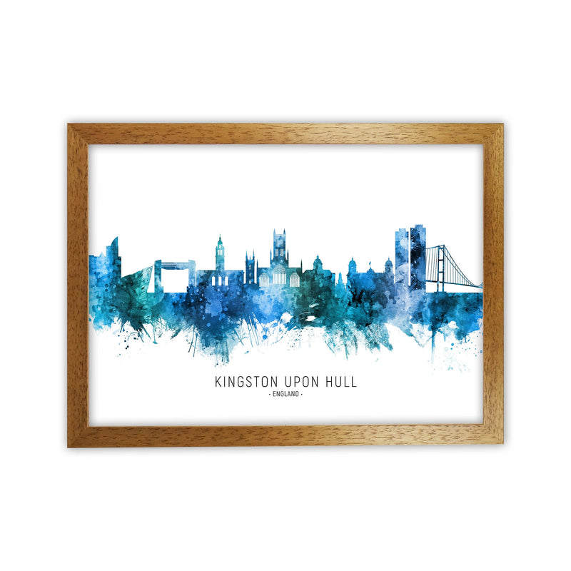 Kingston Upon Hull England Skyline Blue City Name  by Michael Tompsett Oak Grain