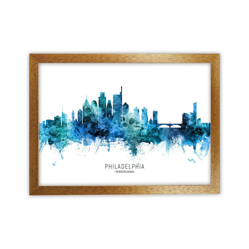 Philadelphia Pennsylvania Skyline Blue City Name  by Michael Tompsett Oak Grain