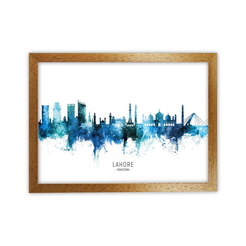 Lahore Pakistan Skyline Blue City Name  by Michael Tompsett Oak Grain