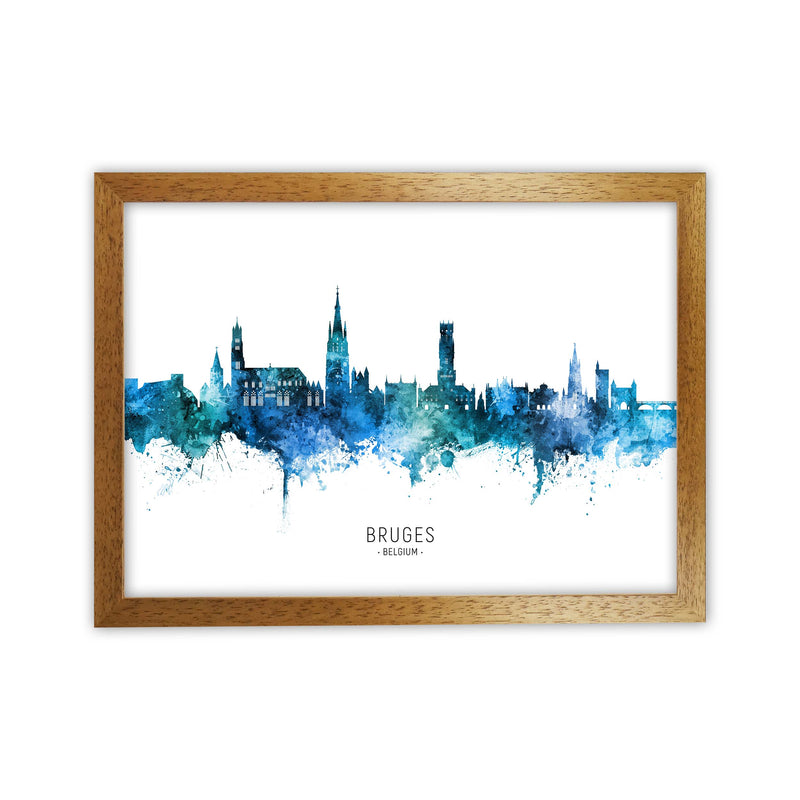 Bruges Belgium Skyline Blue City Name  by Michael Tompsett Oak Grain