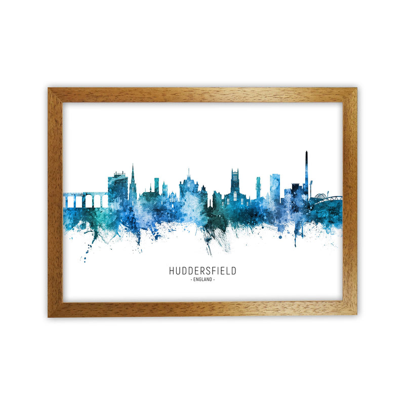 Huddersfield England Skyline Blue City Name  by Michael Tompsett Oak Grain