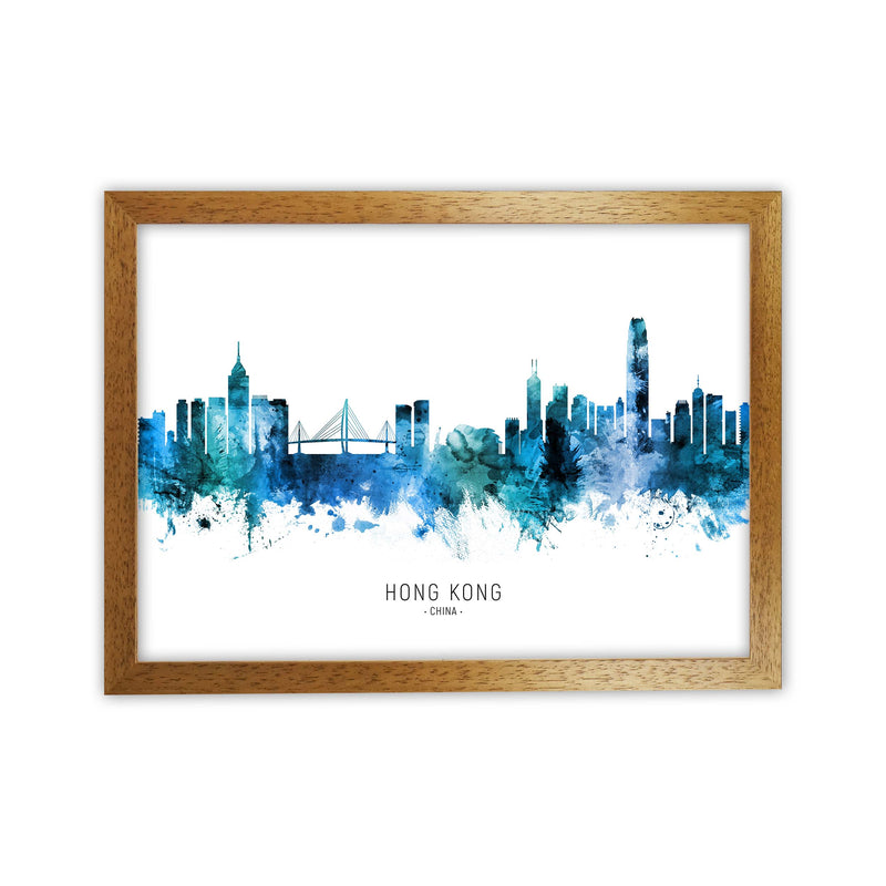 Hong Kong China Skyline Blue City Name  by Michael Tompsett Oak Grain