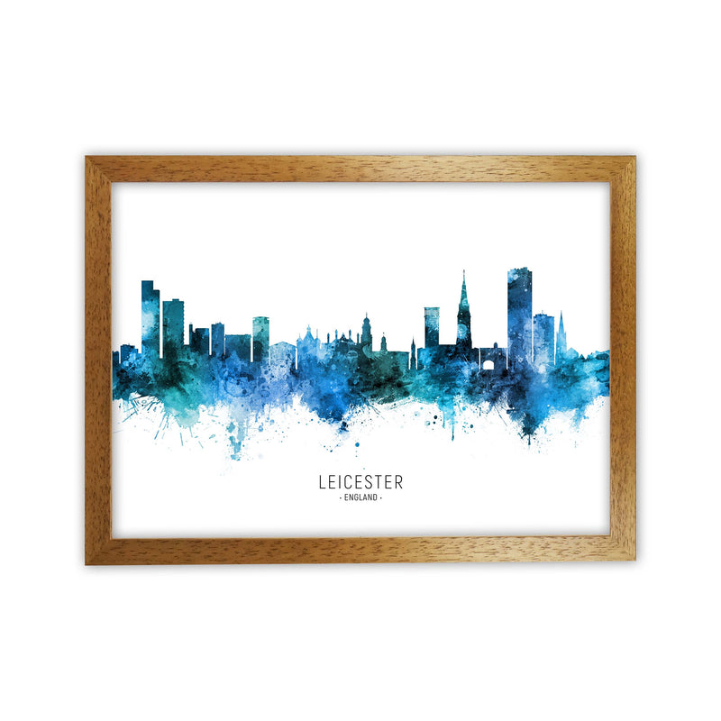 Leicester England Skyline Blue City Name  by Michael Tompsett Oak Grain