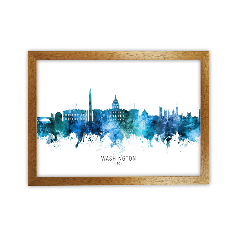 Washington Dc Skyline Blue City Name  by Michael Tompsett Oak Grain