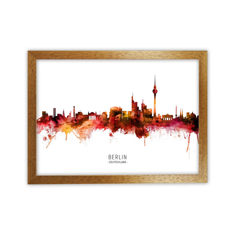 Berlin Deutschland Skyline Red City Name  by Michael Tompsett Oak Grain