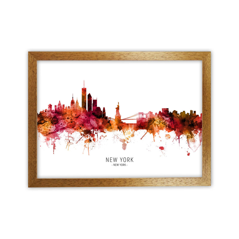 New York New York Skyline Red City Name  by Michael Tompsett Oak Grain