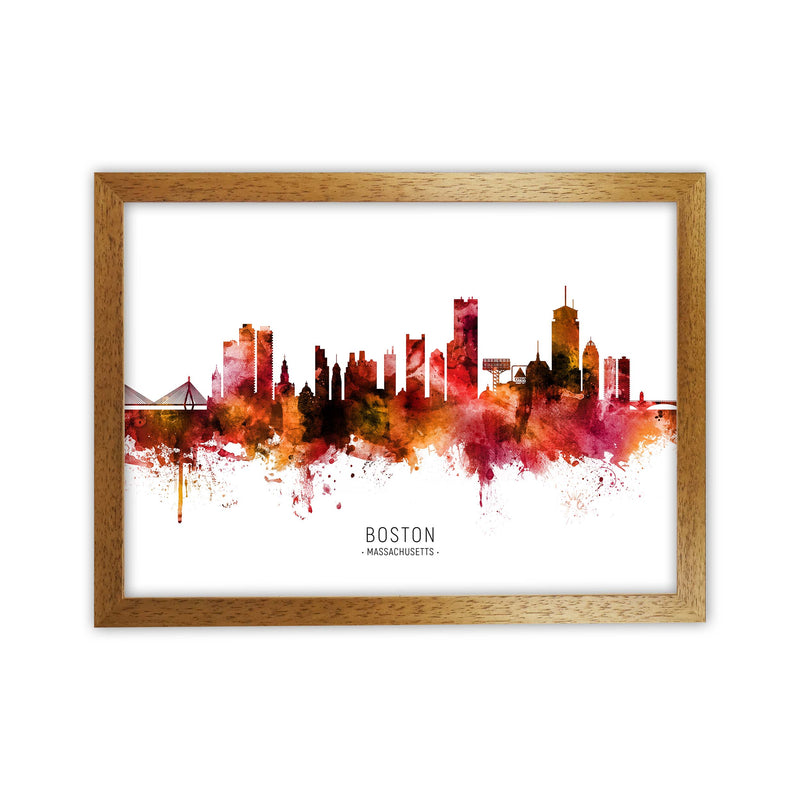 Boston Massachusetts Skyline Red City Name  by Michael Tompsett Oak Grain