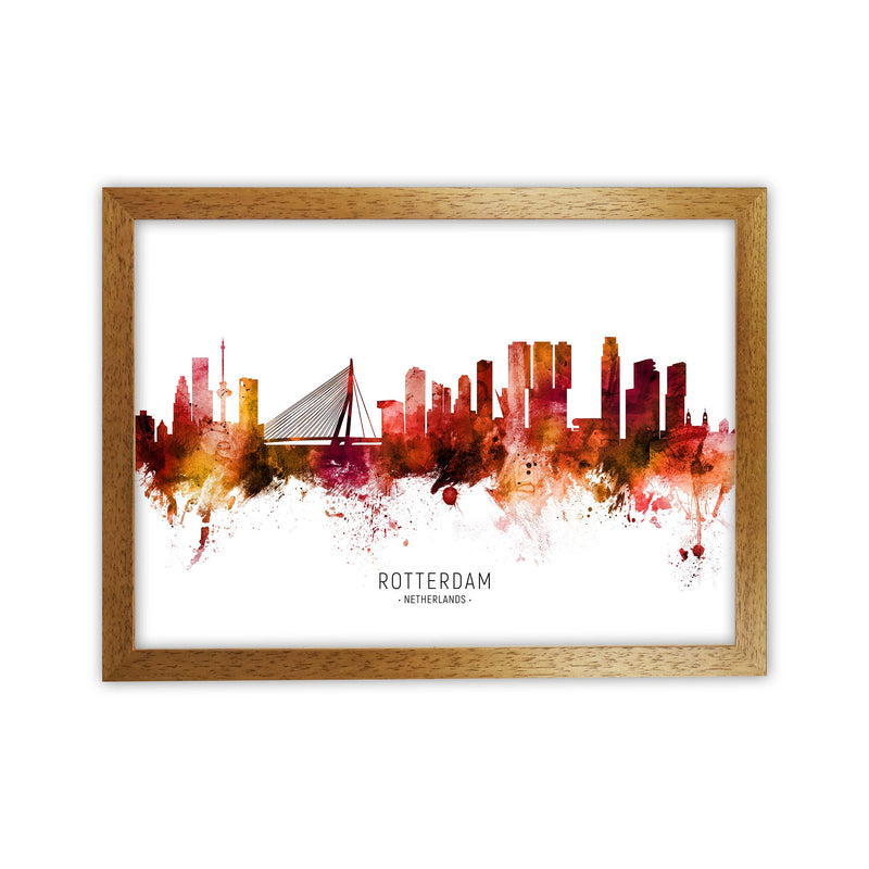 Rotterdam Netherlands Skyline Red City Name  by Michael Tompsett Oak Grain