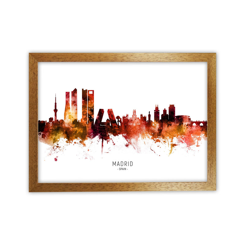Madrid Spain Skyline Red City Name Print by Michael Tompsett Oak Grain
