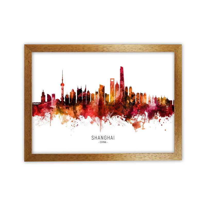 Shanghai China Skyline Red City Name  by Michael Tompsett Oak Grain