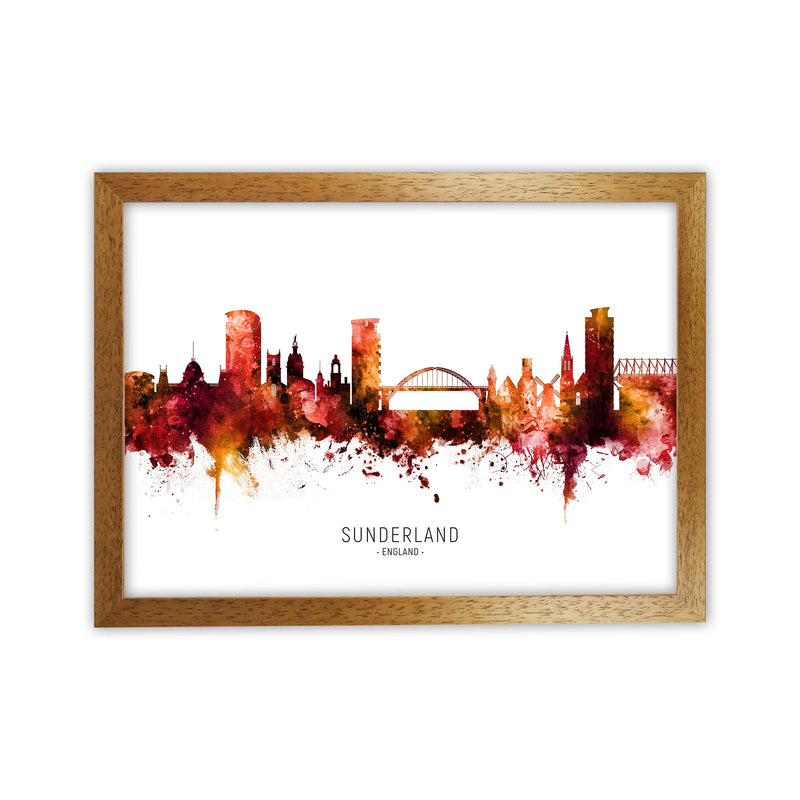 Sunderland England Skyline Red City Name  by Michael Tompsett Oak Grain