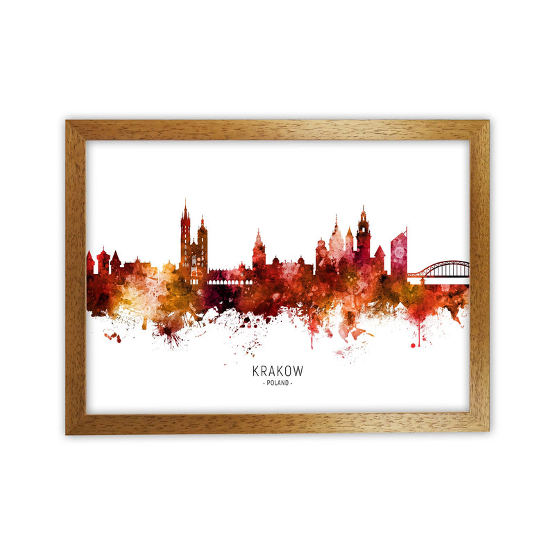 Krakow Poland Skyline Red City Name Print by Michael Tompsett Oak Grain