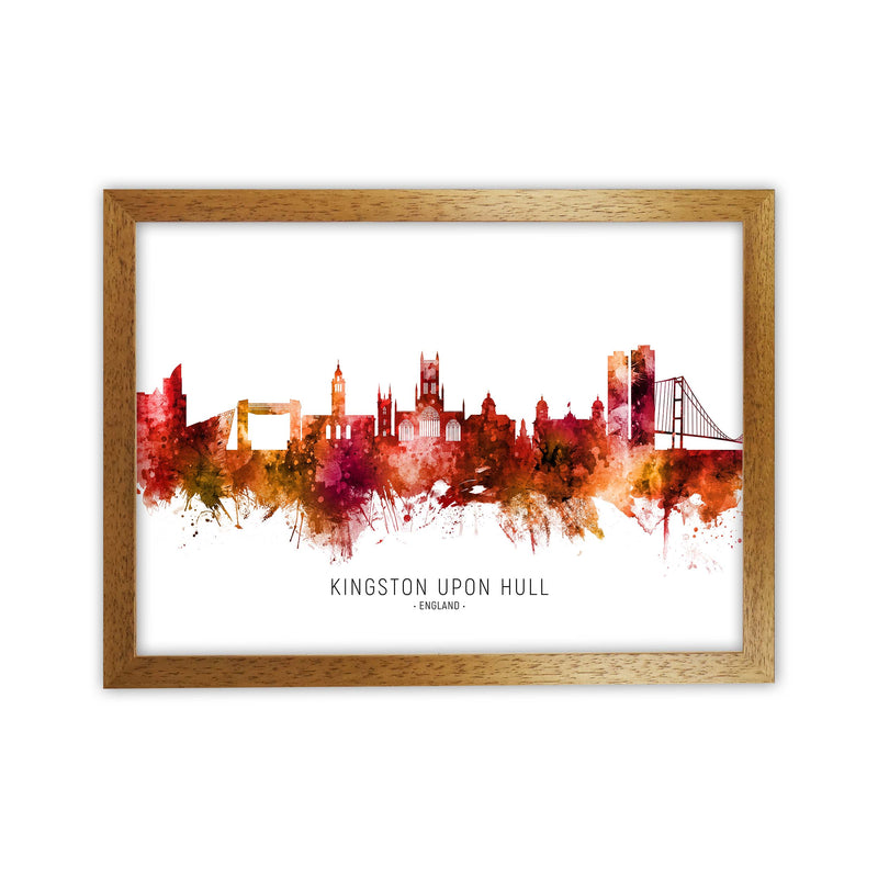 Kingston Upon Hull England Skyline Red City Name  by Michael Tompsett Oak Grain