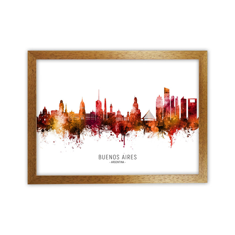 Buenos Aires Argentina Skyline Red City Name  by Michael Tompsett Oak Grain