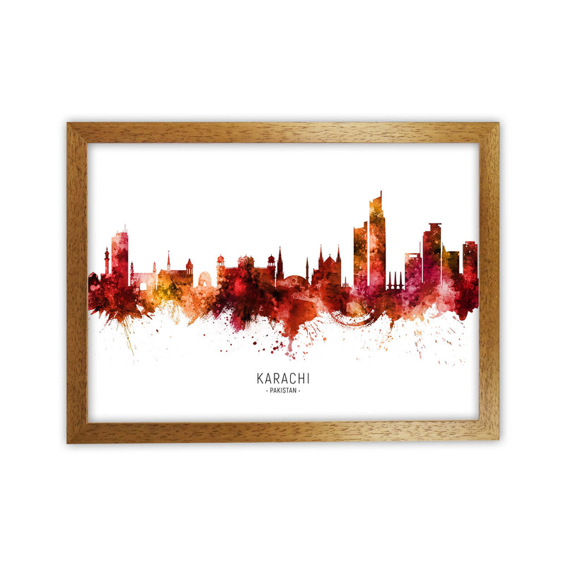 Karachi Pakistan Skyline Red City Name  by Michael Tompsett Oak Grain